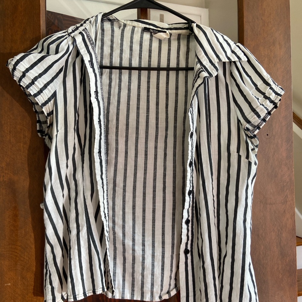 Black and White Cap Sleeve Button Down Shirt